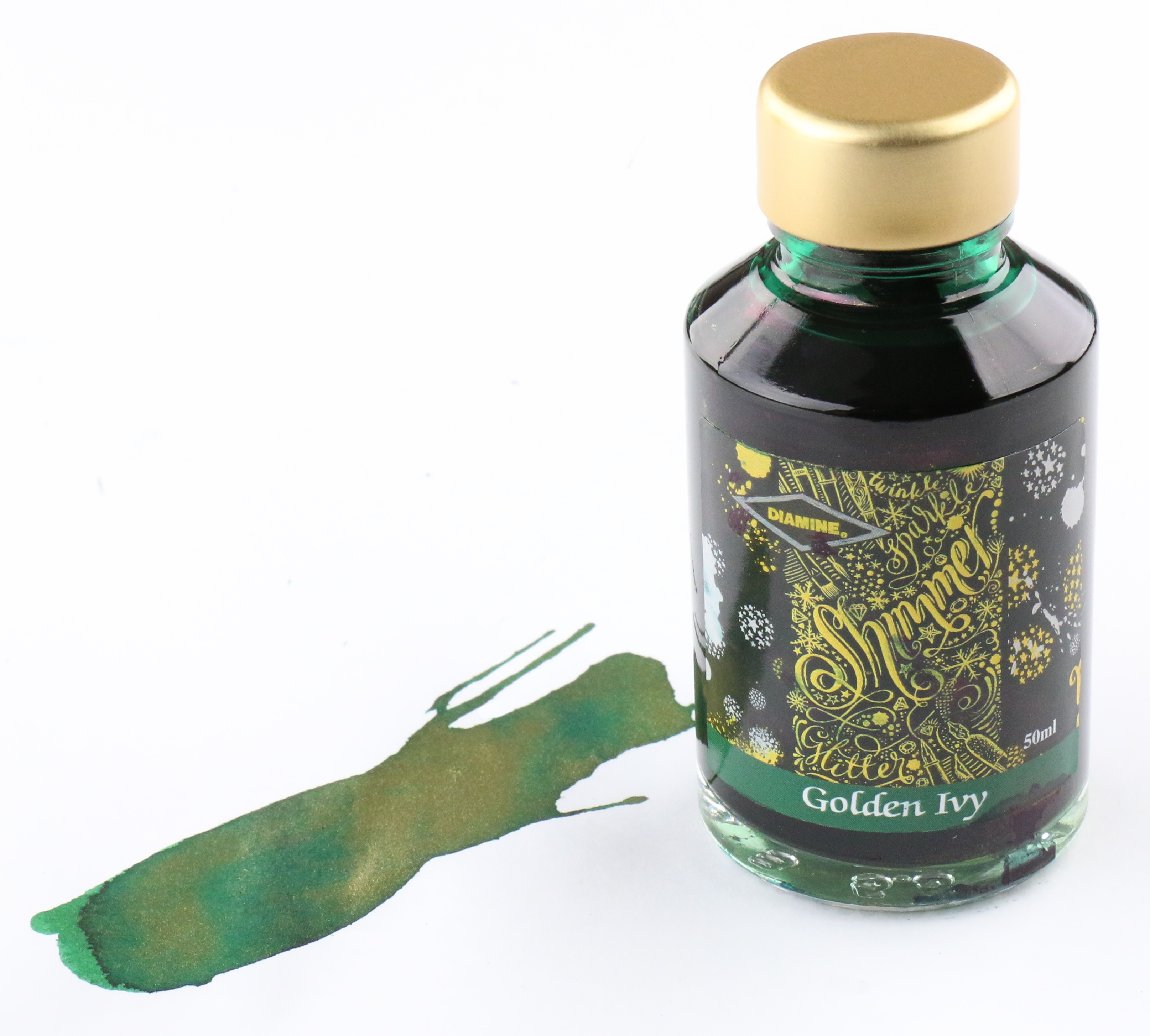Diamine Golden Ivy Shimmering Fountain Pen Ink Review Giveaway Pen 
