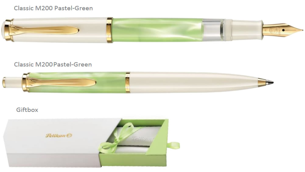 M200 Pelikan Pastel-Green Fountain and Ballpoint Pens