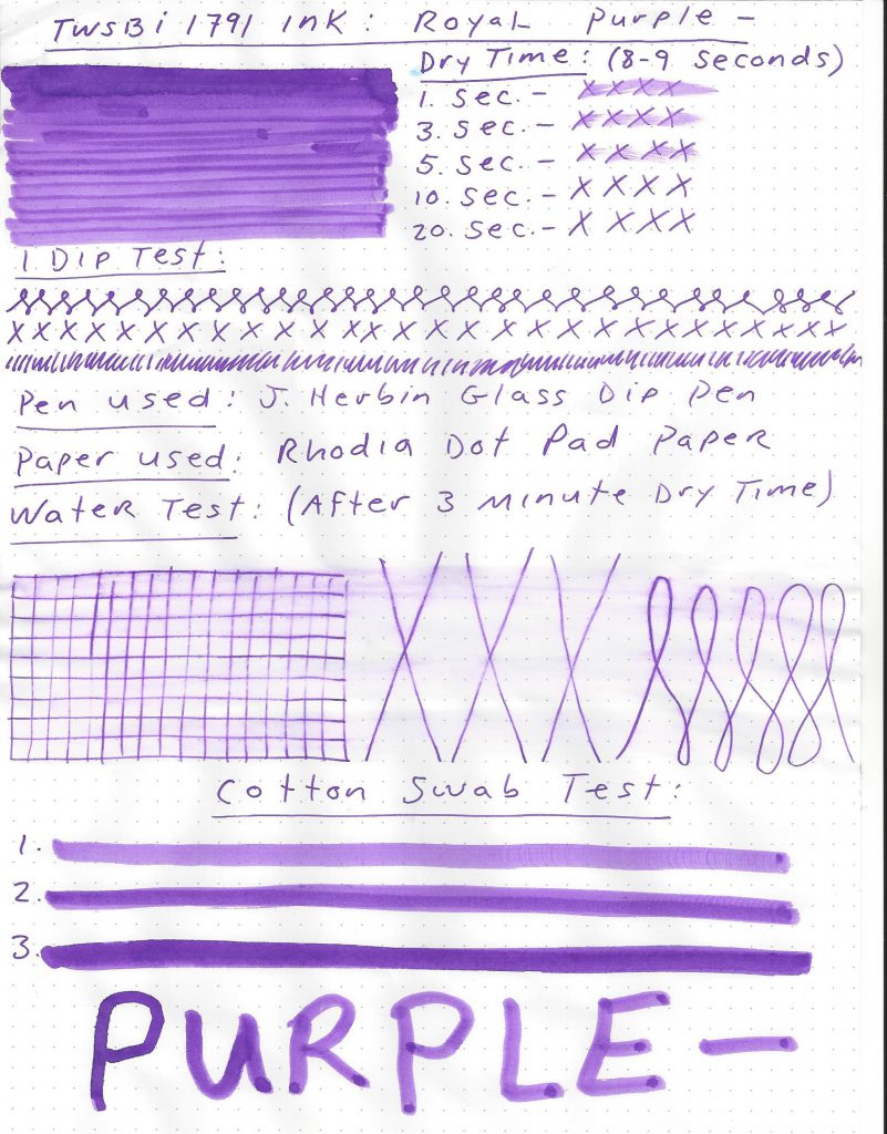 Read the full review of Twsbi 1791 ink series’ Royal Purple fountain pen ink.