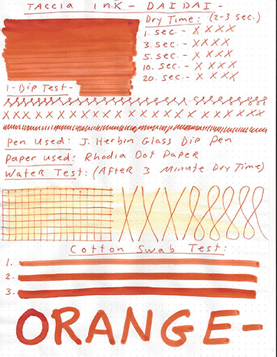 Taccia Daidai-Orange Fountain Pen Ink Review & Giveaway with Pen Chalet