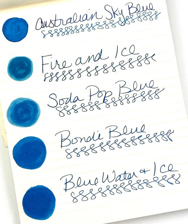 Comparing robert oster bright blue inks