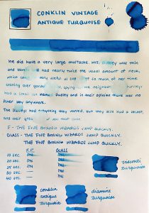 conklin vintage antique turquoise ink review_ ink on clairefontaine