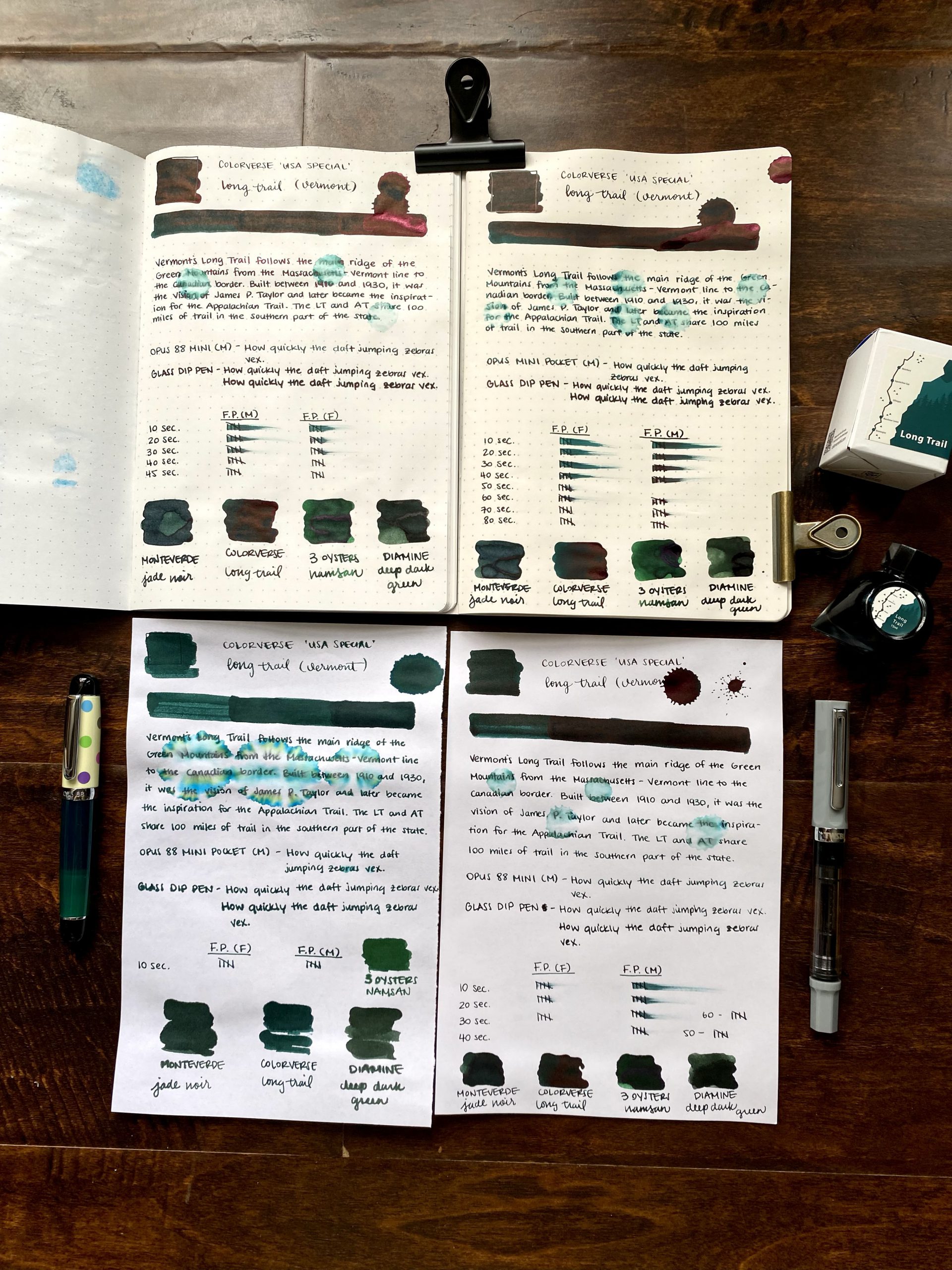 Colorverse USA Special Long Trail (Vermont) ink review, front of papers