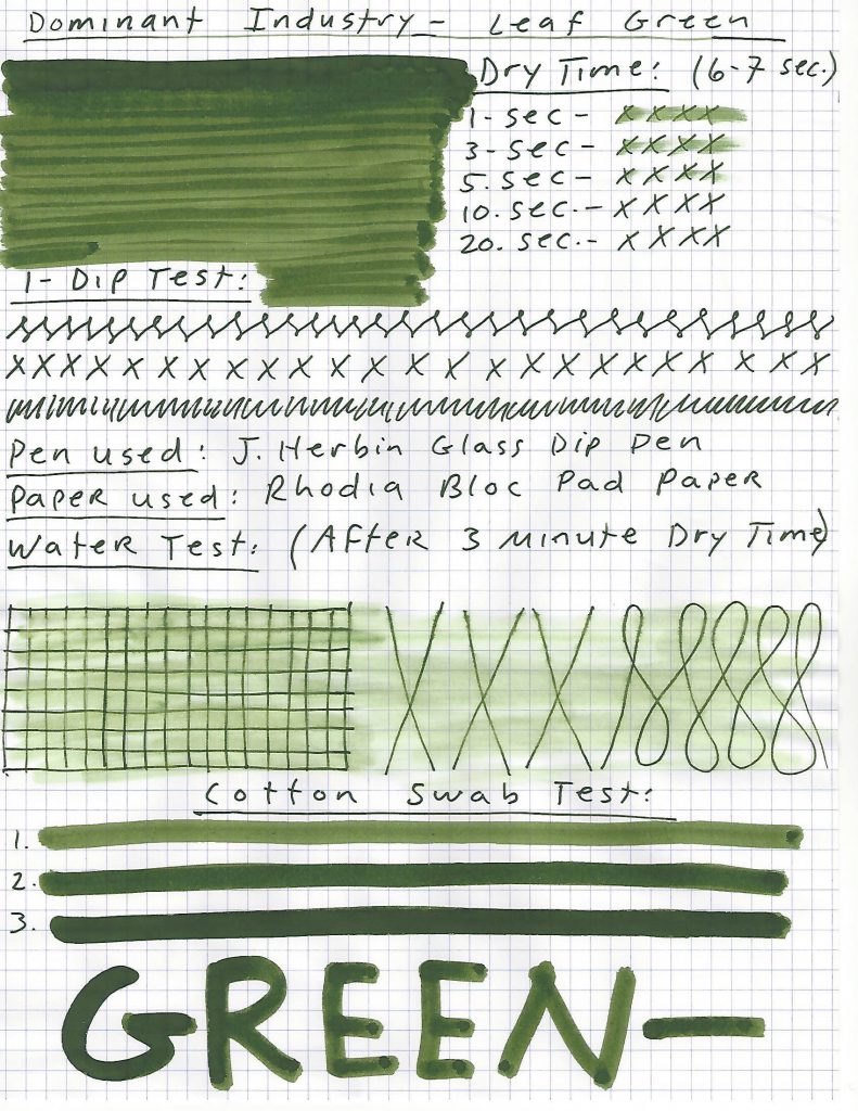 Check out the Dominant Industry Leaf Green ink review test results.