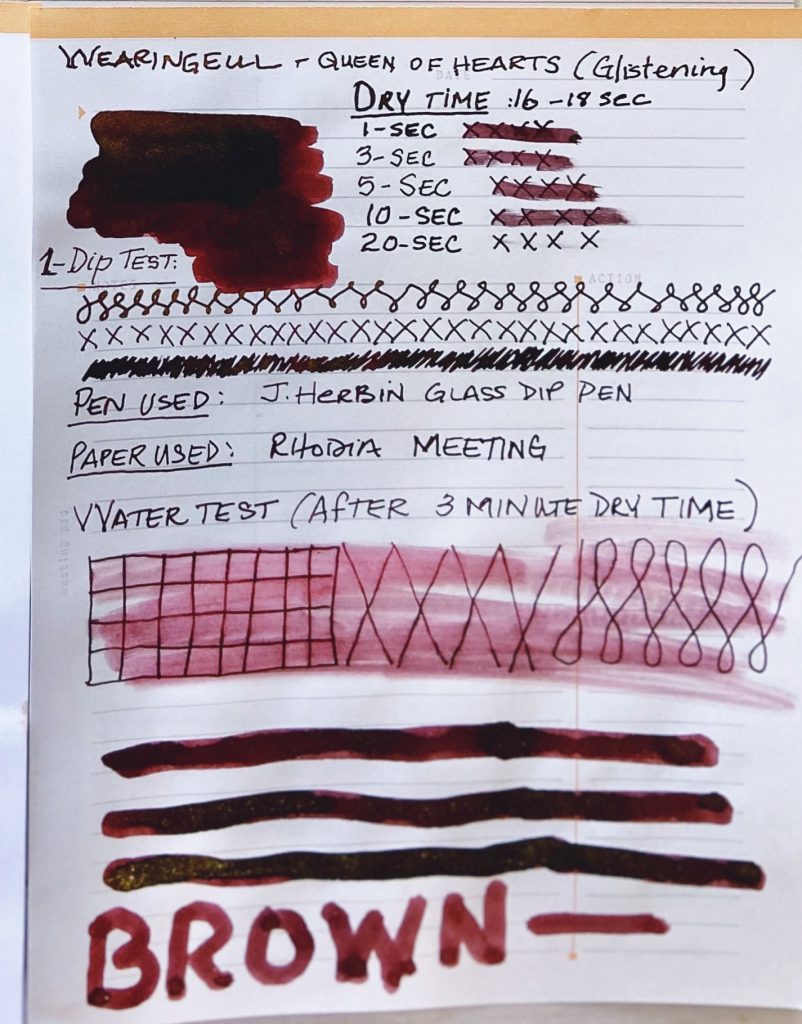reviewing wearingeul inks Queen of Hearts ink review test results