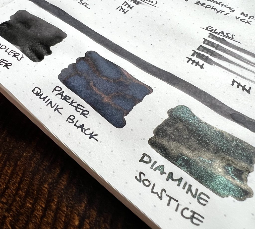 Ink Comparison on Tomoe River paper during Diplomat Black ink review