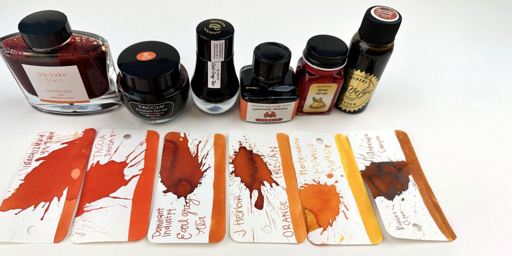 Let's take a look at 6 of our favorite orange fountain pen inks in today's orange ink comparison. 