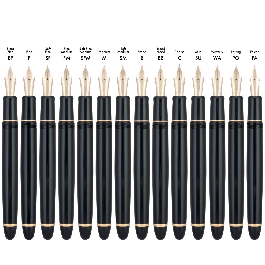Pilot Custom 743 nib sizes as of September 2023.