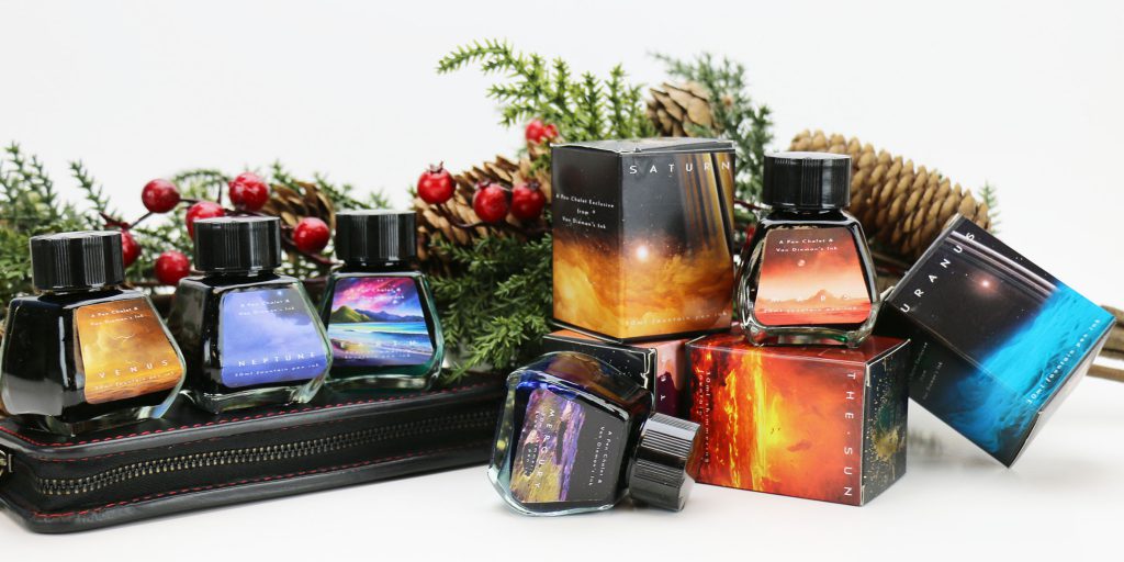 2023 holiday gift guide for pens, van dieman's the solar system fountain pen ink collection