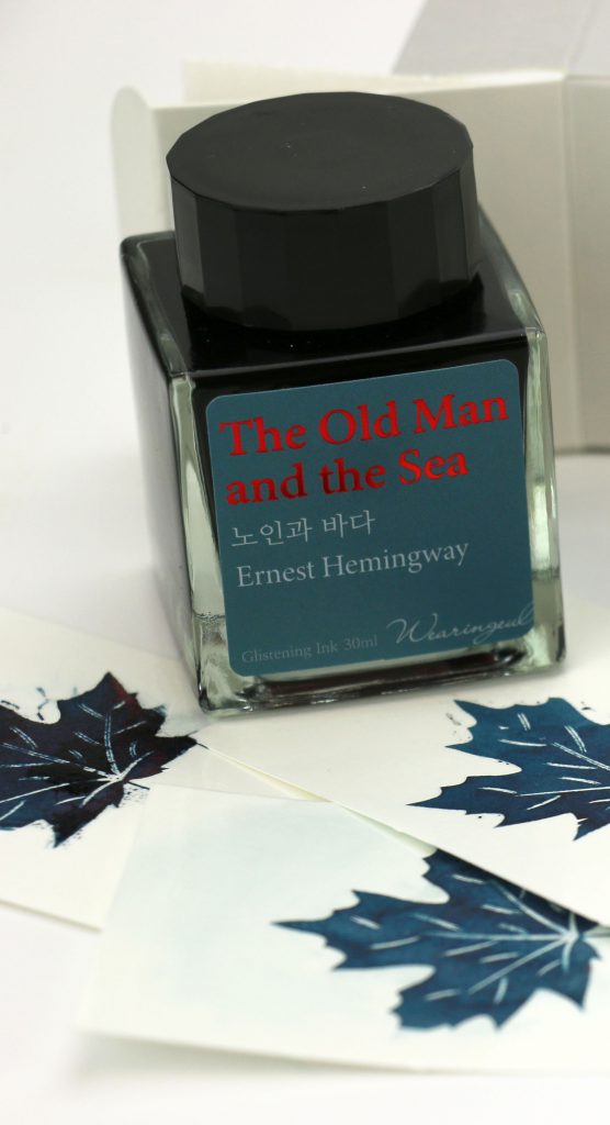 2023 holiday gift guide for pens, Wearingeul Maple Leaf ink swatch cards with Wearingeul World Literature Old Man and the Sea ink