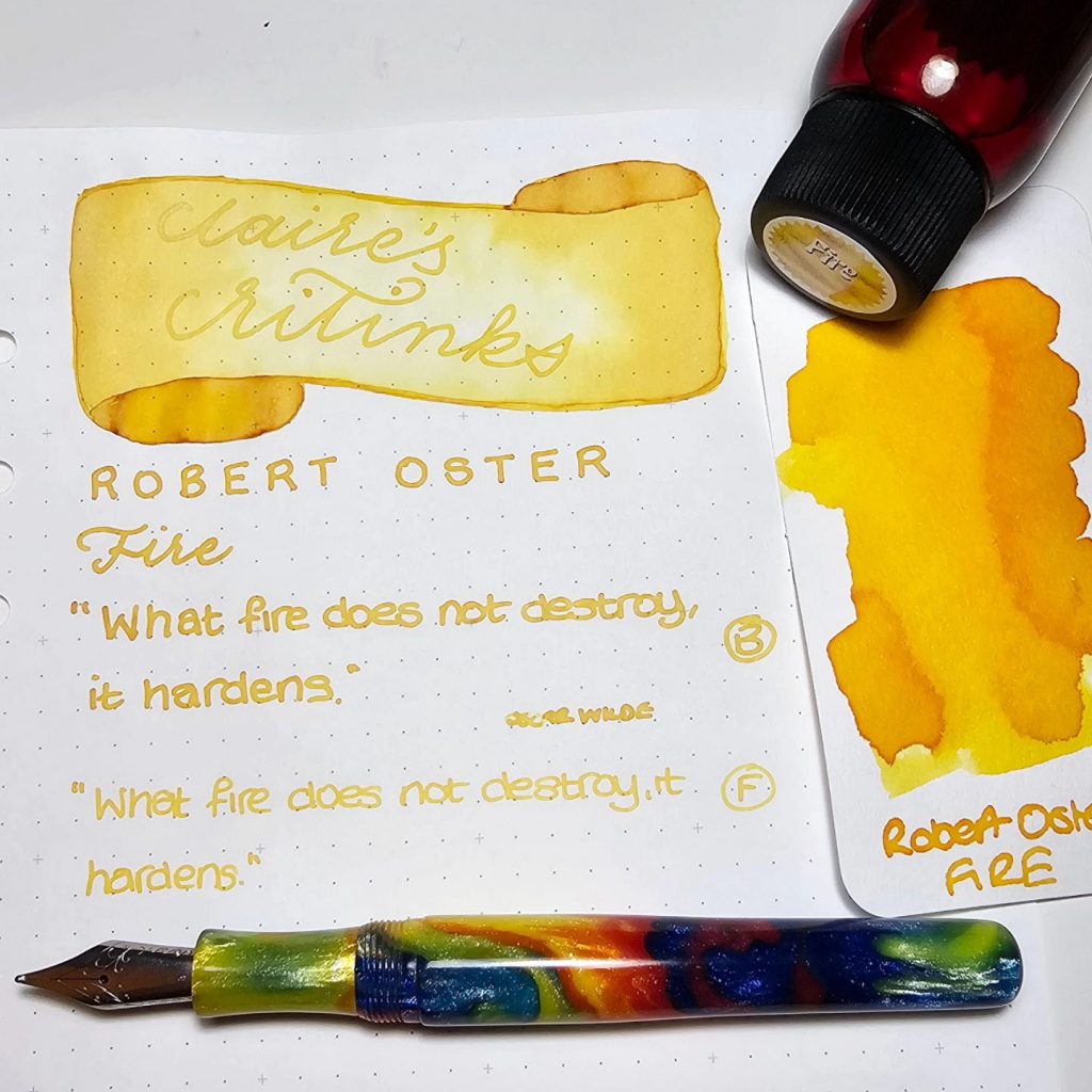 Robert Oster ink review: Fire ink writing samples and ink swatch. 