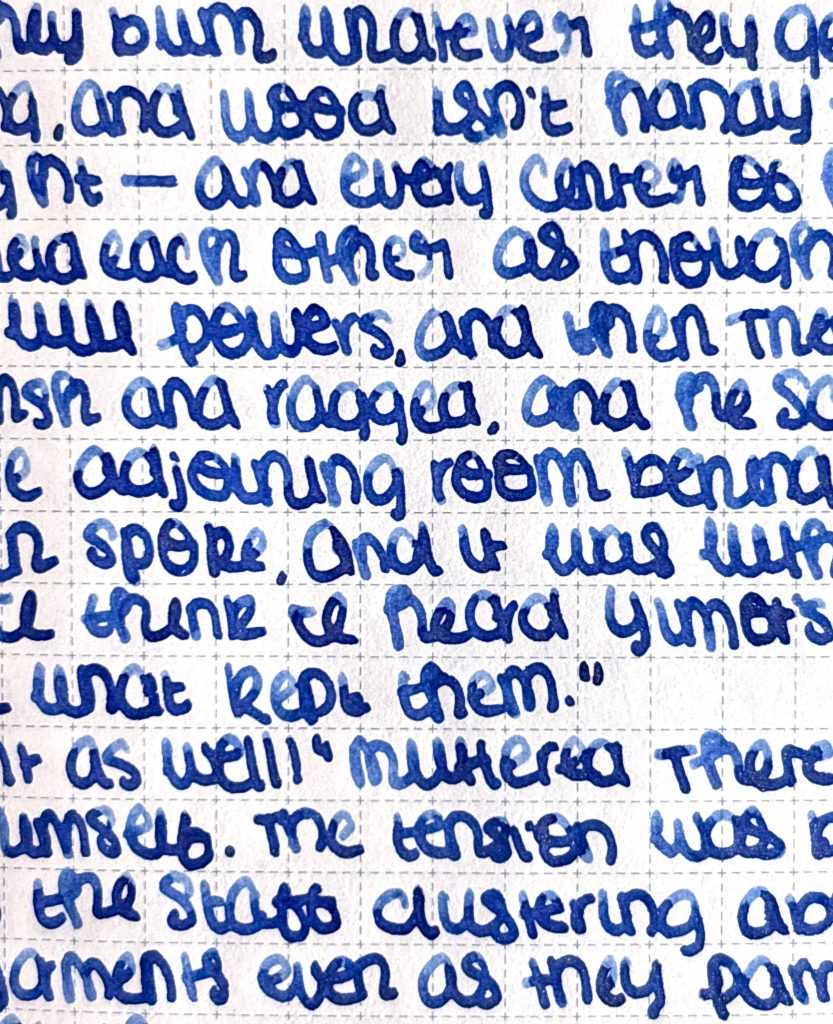 Van Dieman's Solar System Ink Reviews: Mercury ink writing sample, closeup