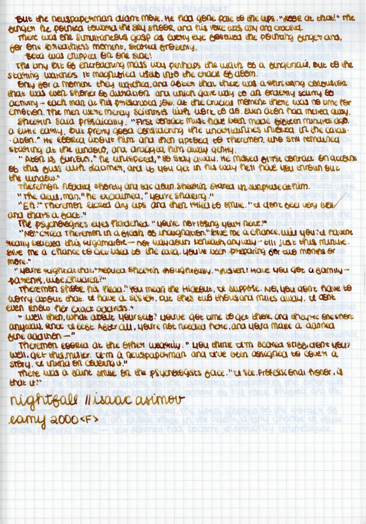 Van Dieman's Venus ink writing sample. 
