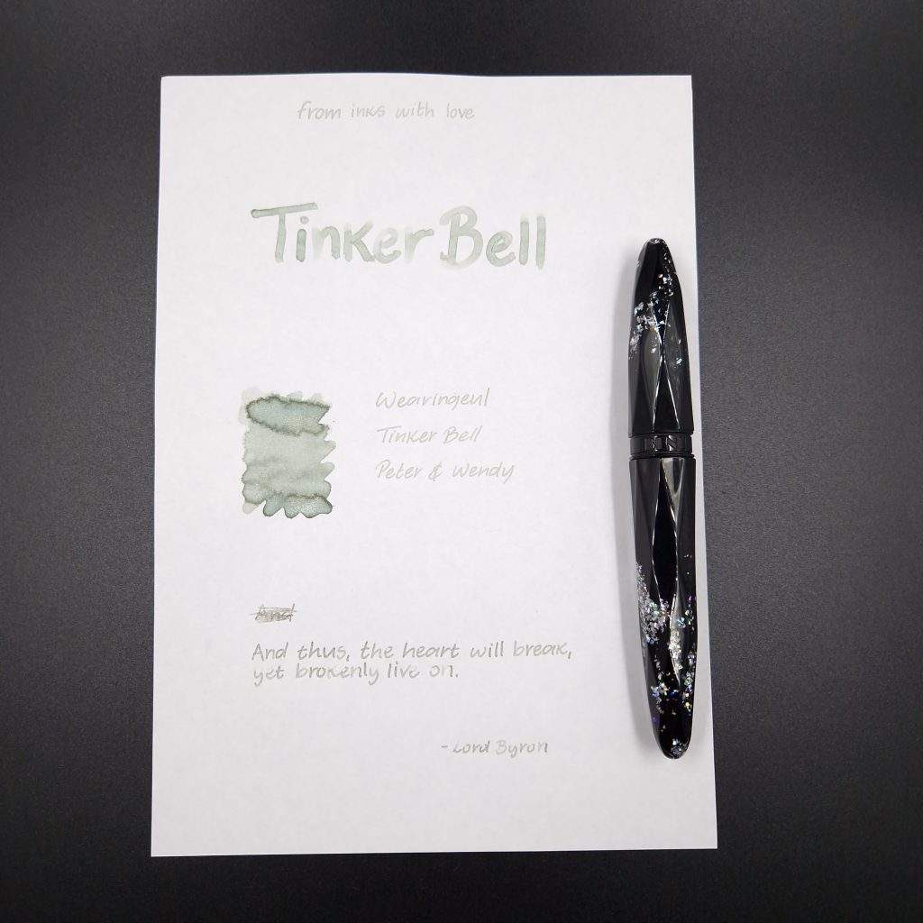 Wearingeul Tinkerbell ink swatch and writing sample.