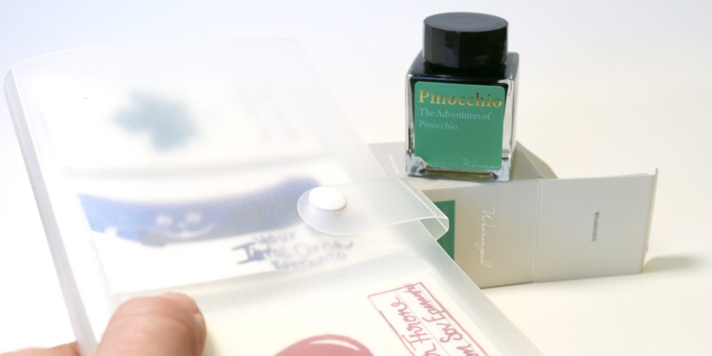 Wearingeul ink bottles are 30ml square glass ink bottles with clear labeling. The lids fit on very securely.