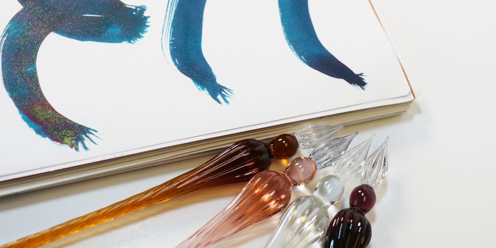 El Dorado glass dip pens and J Herbin glass dip pens during the Colorverse Blue Dragon Ink Comparison.