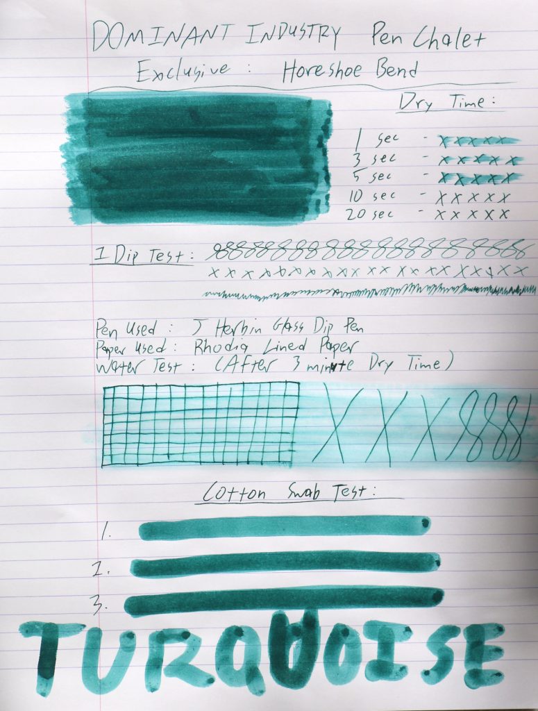 Dominant Industry Horseshoe Bend ink review test results.