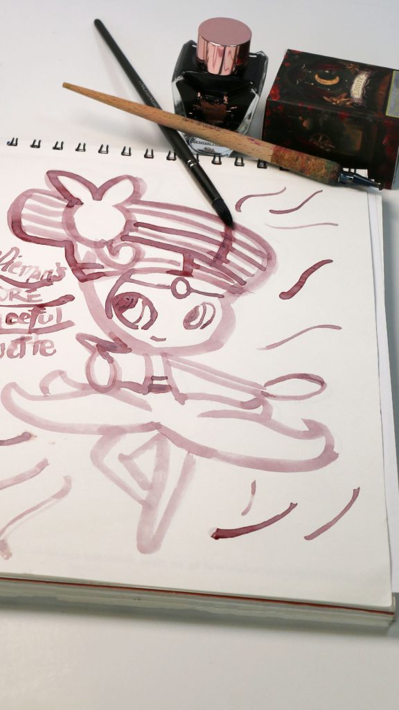 Van Dieman's Graceful Pirouette Ink Review, we mimicked a sketch tutorial of Meloetta from drawingtutorials101.com.
