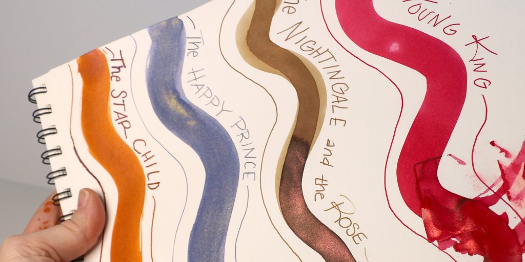 Wearingeul the Happy Prince ink swatch alongside swatches of other inks in the Oscar Wilde Series.