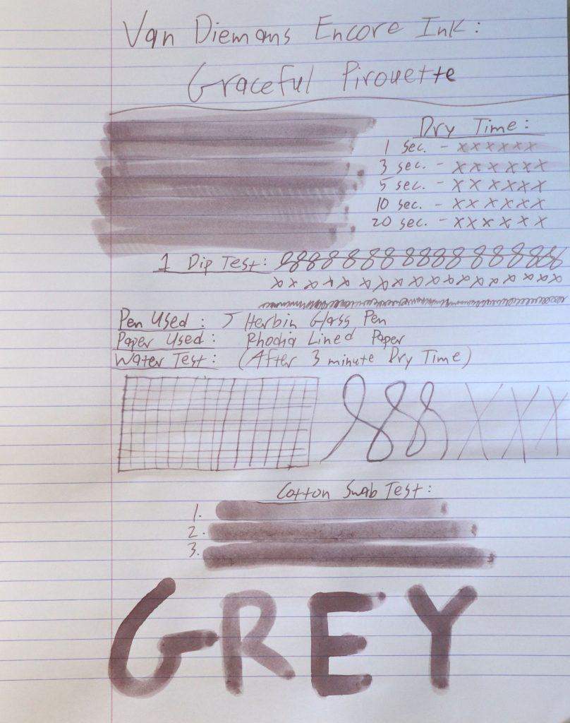 Van Dieman's Graceful Pirouette ink review test results.