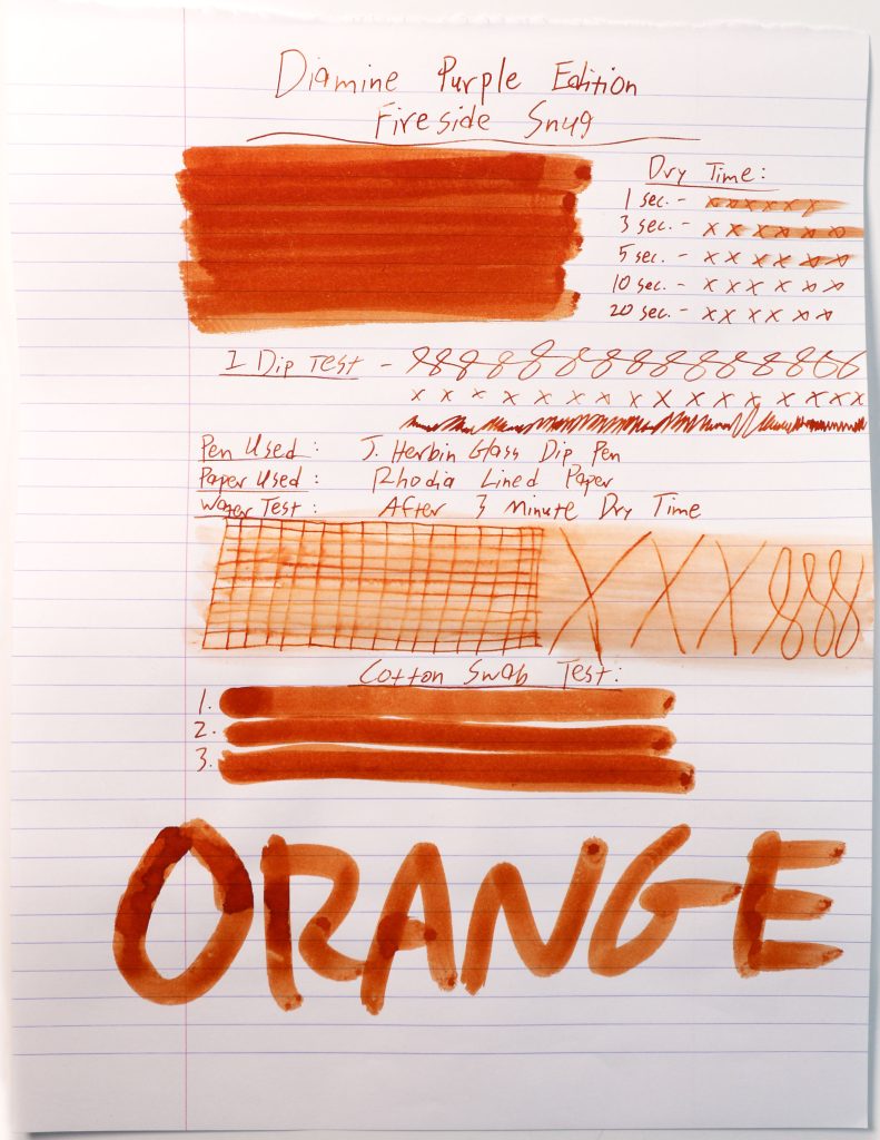 Diamine Fireside Snug ink review test results.