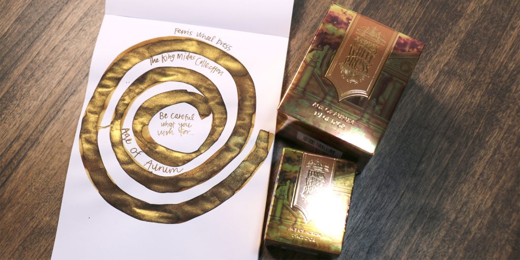 Age of Aurum ink packaging and ink bottle