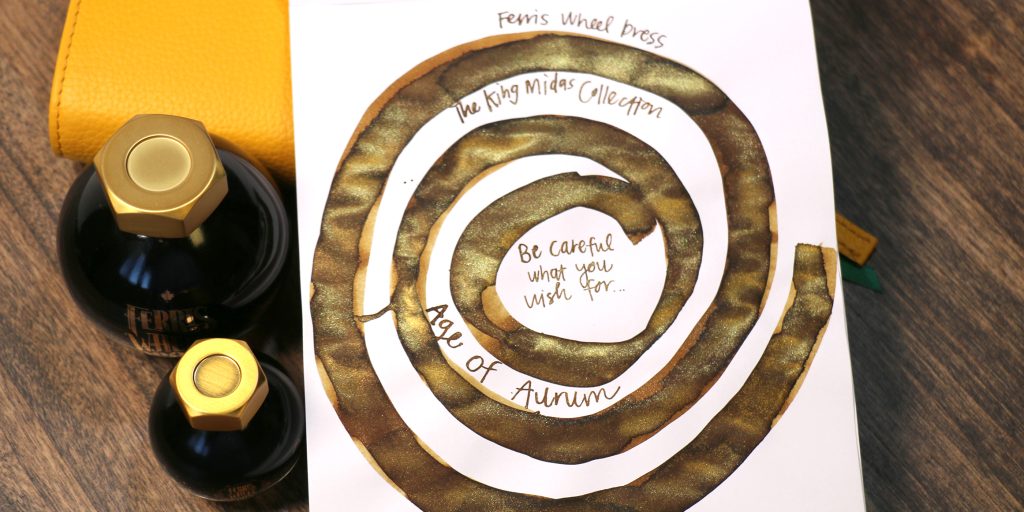 Age of Aurum ink review ink swatch and ink bottles