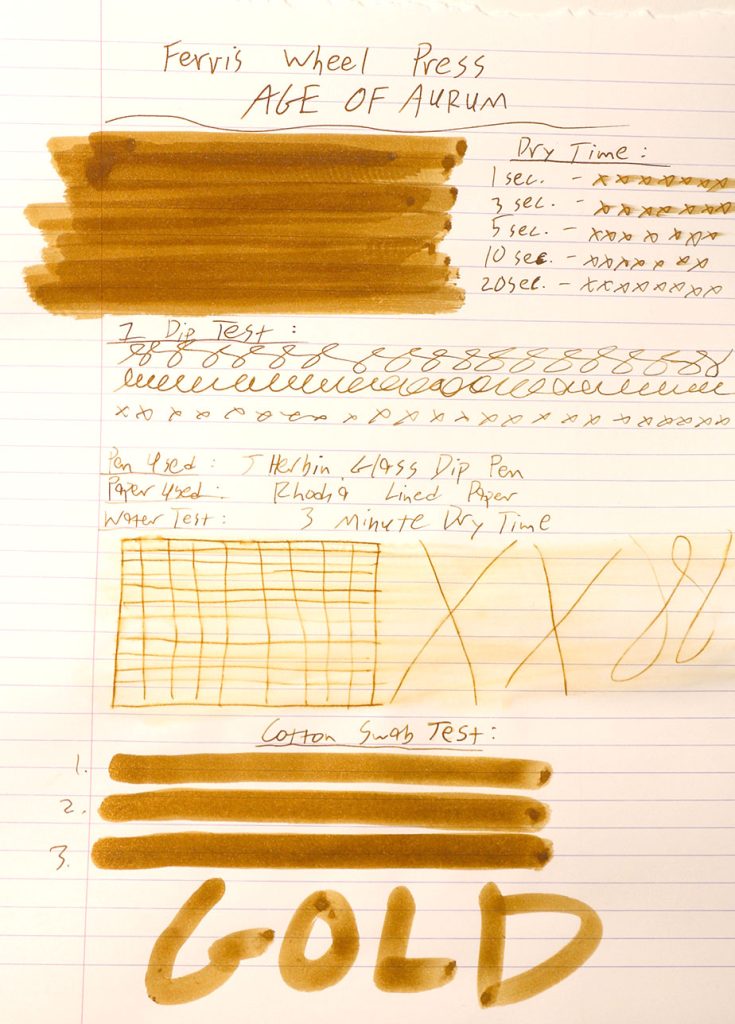 Ferris Wheel Press Age of Aurum ink review test results.
