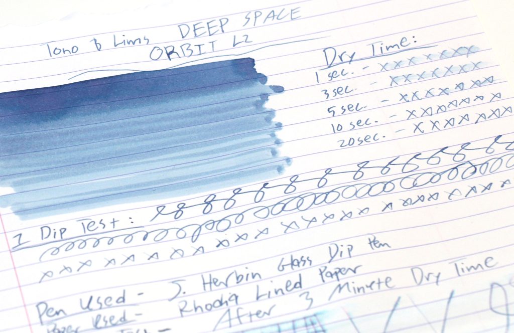 Tono & Lims Orbit L2 ink review 1 dip test and water test