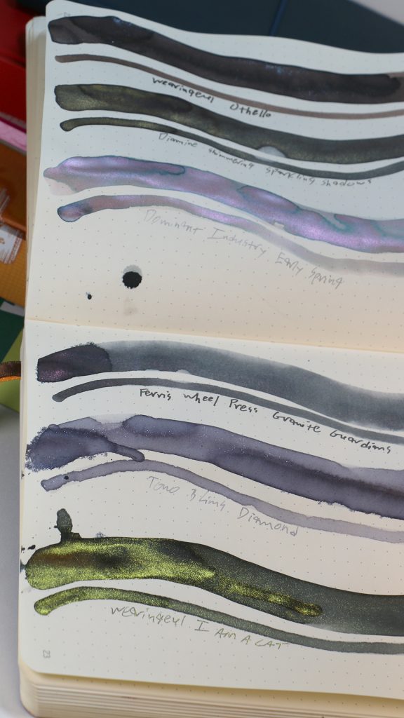 inal image showing all six grey shimmer ink swatches side-by-side for comparison.