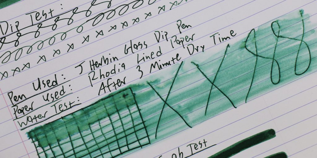 Monteverde Green ink water test on Rhodia paper