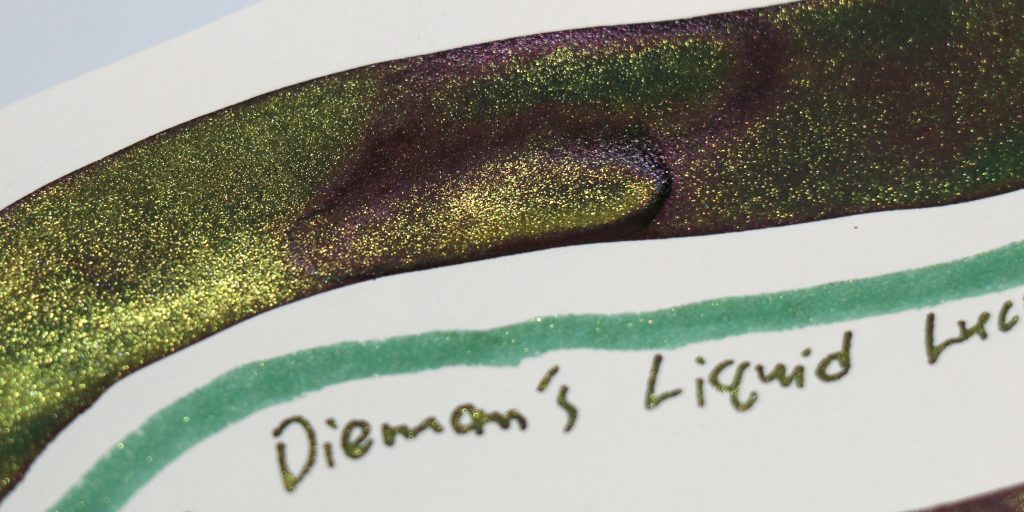 Shimmering green and burgundy tones in Van Dieman’s Liquid Luck ink