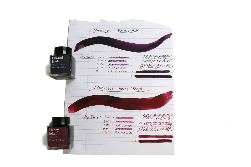 Full ink review sheet with Wearingeul Jekyll and Hyde inks