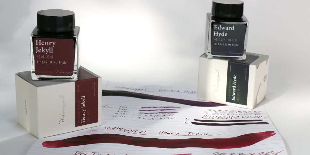 Ink bottles and test results for Wearingeul Jekyll and Hyde inks