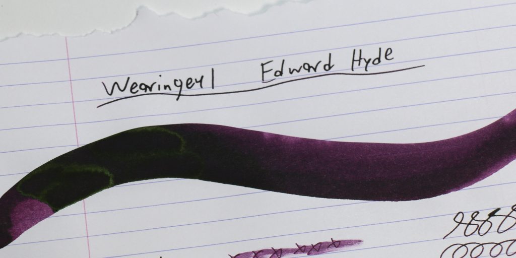 Violet ink swatch with green sheen from Wearingeul Edward Hyde ink