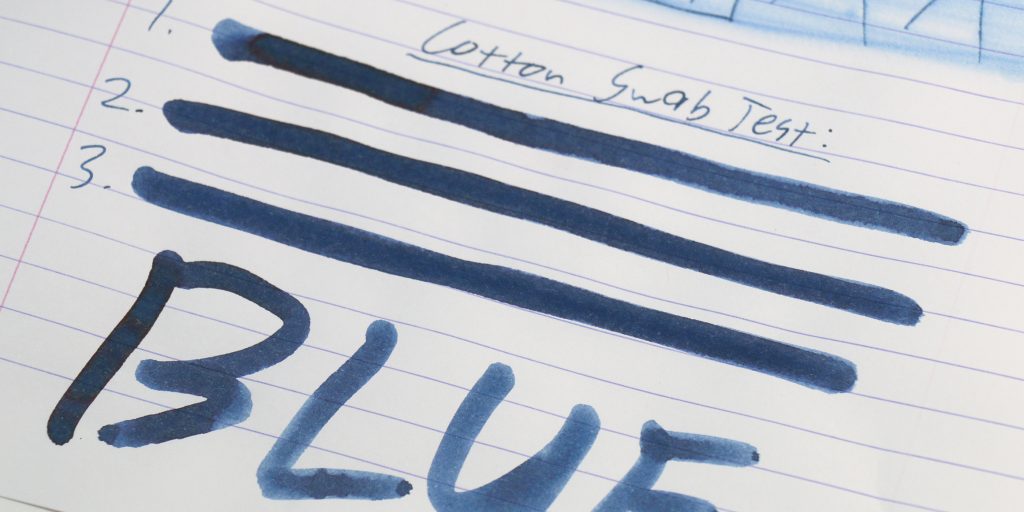Cotton swab test of Pilot Iroshizuku Shin-Kai ink showing tonal range