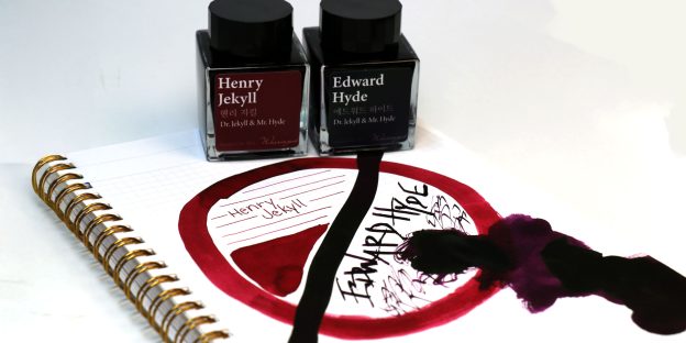 Henry Jekyll and Edward Hyde fountain pen inks from Wearingeul with ink swatches