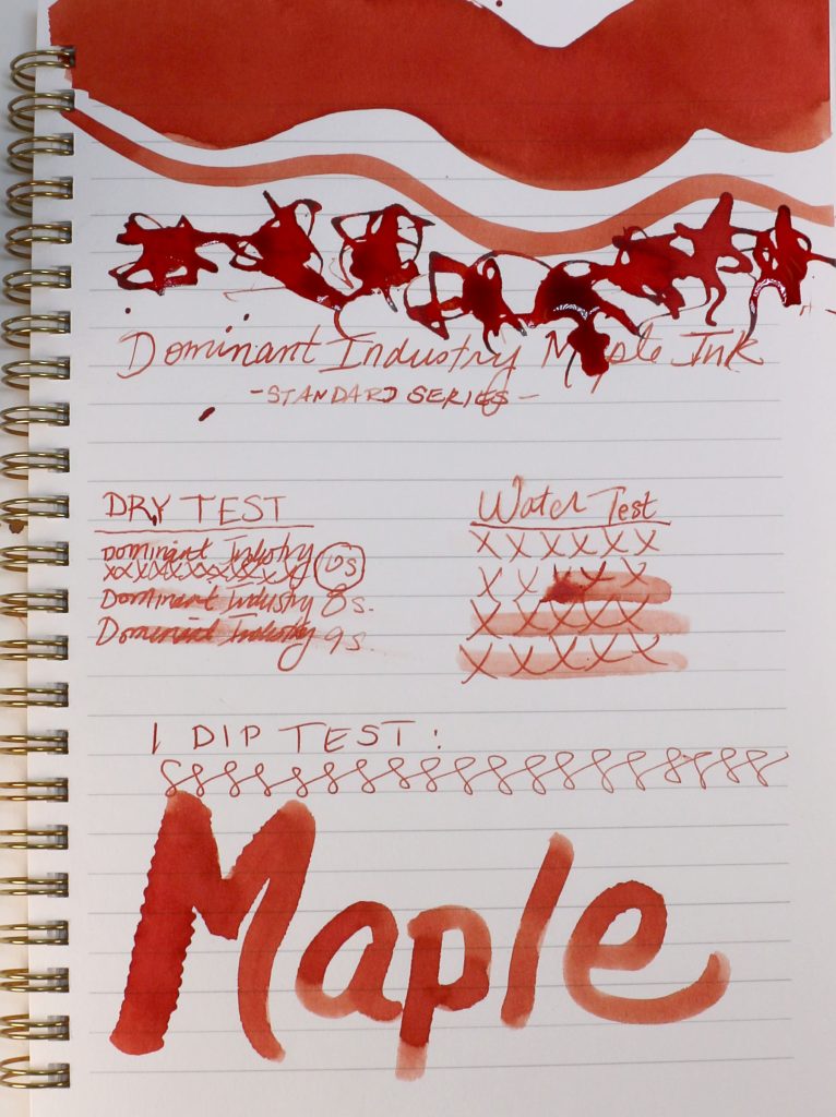Dominant Industry Maple ink review: the full ink review test results. 