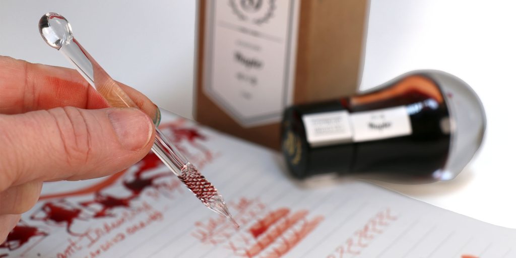 Dominant Industry The Muddler glass dip pen above the Maple ink review test results. 