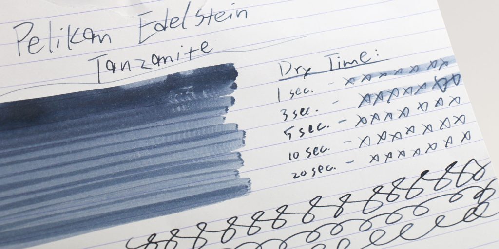 Pelikan Edelstein Tanzanite ink dry time test on Rhodia paper