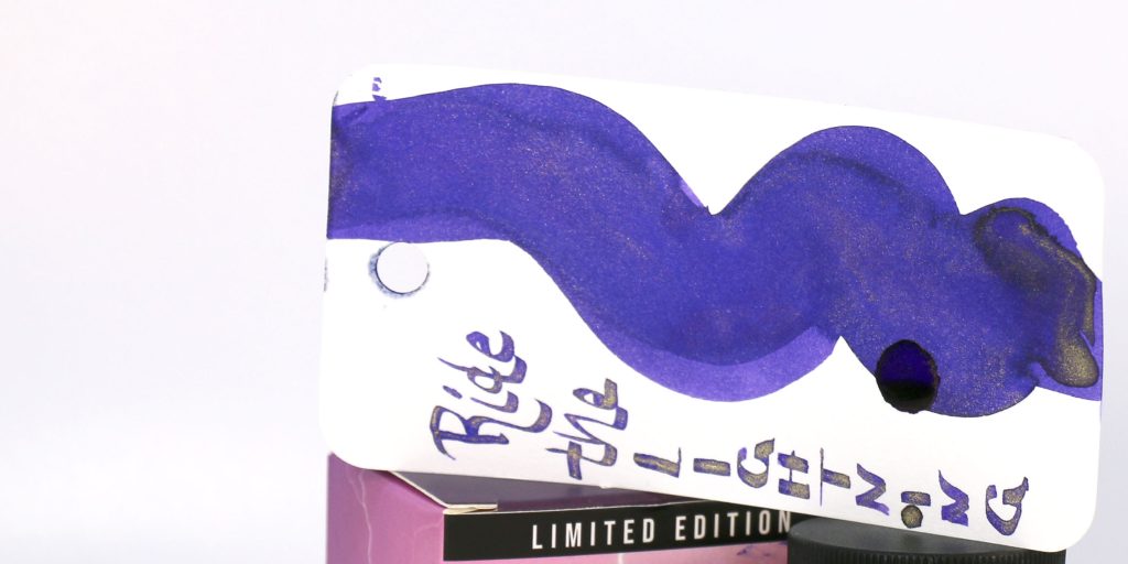 Closeup on Private Reserve Ride the Lightning ink swatch on col-o-ring ink swatch card. 