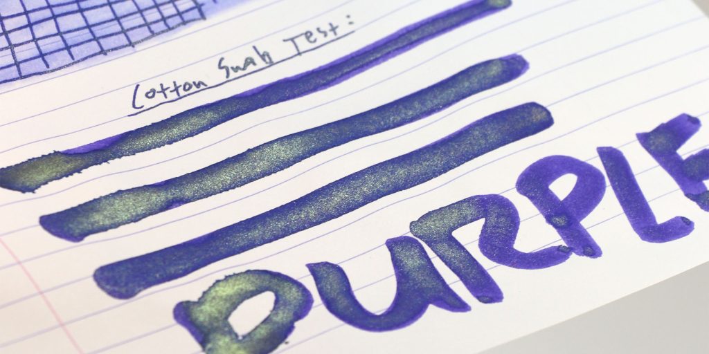 Private Reserve Ride the Lightning ink swatch using a cotton swab showing a lot of gold shimmer. 
