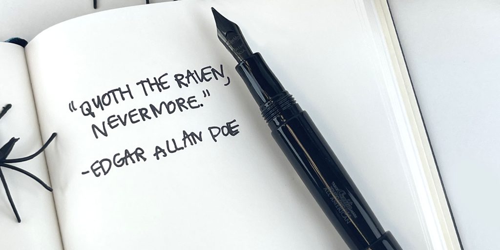The Conklin All American Raven Black fountain pen often frequents Pen Chalet's Best Halloween Pens List and it's on the List again for 2025