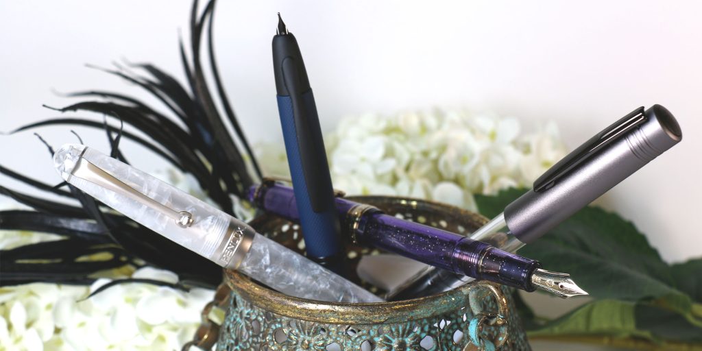 3 of the fountain pens in the Moonlit Whispers Collection in Pen Chalet's 2025 Halloween Top Pens and Inks List