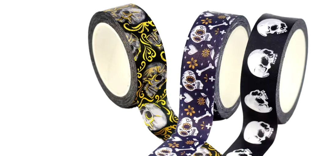 Best washi tapes for Halloween showing off their skull oriented designs.