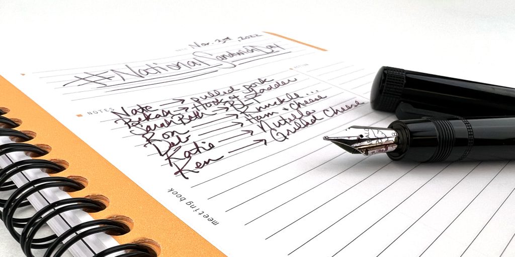To Do List written with Tibaldi B nib inked with Diamine Writer's Blood ink. 