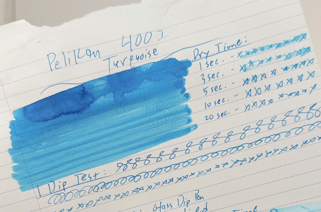 Dry Test results: How fast does Pelikan 4001 Turquoise ink dry?