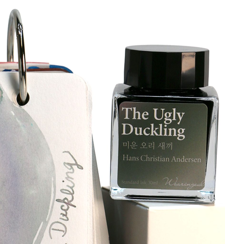 2025 Holiday Gift Guide for pens, inks, and writing accessories: Showing a recommended gift and best selling ink, Wearingeul World Literature 30ml The Ugly Duckling fountain pen ink.