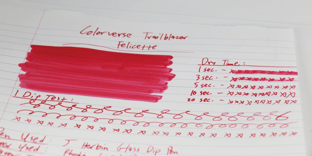 Colorverse Felicette ink review test results: How fast does Felicette ink dry?
