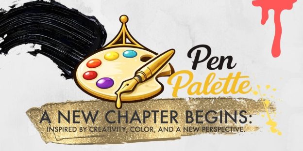 Pen Palette logo with paint palette and fountain pen nib above the text “A New Chapter Begins,” representing Pen Chalet’s April Fool’s Day rebrand announcement.